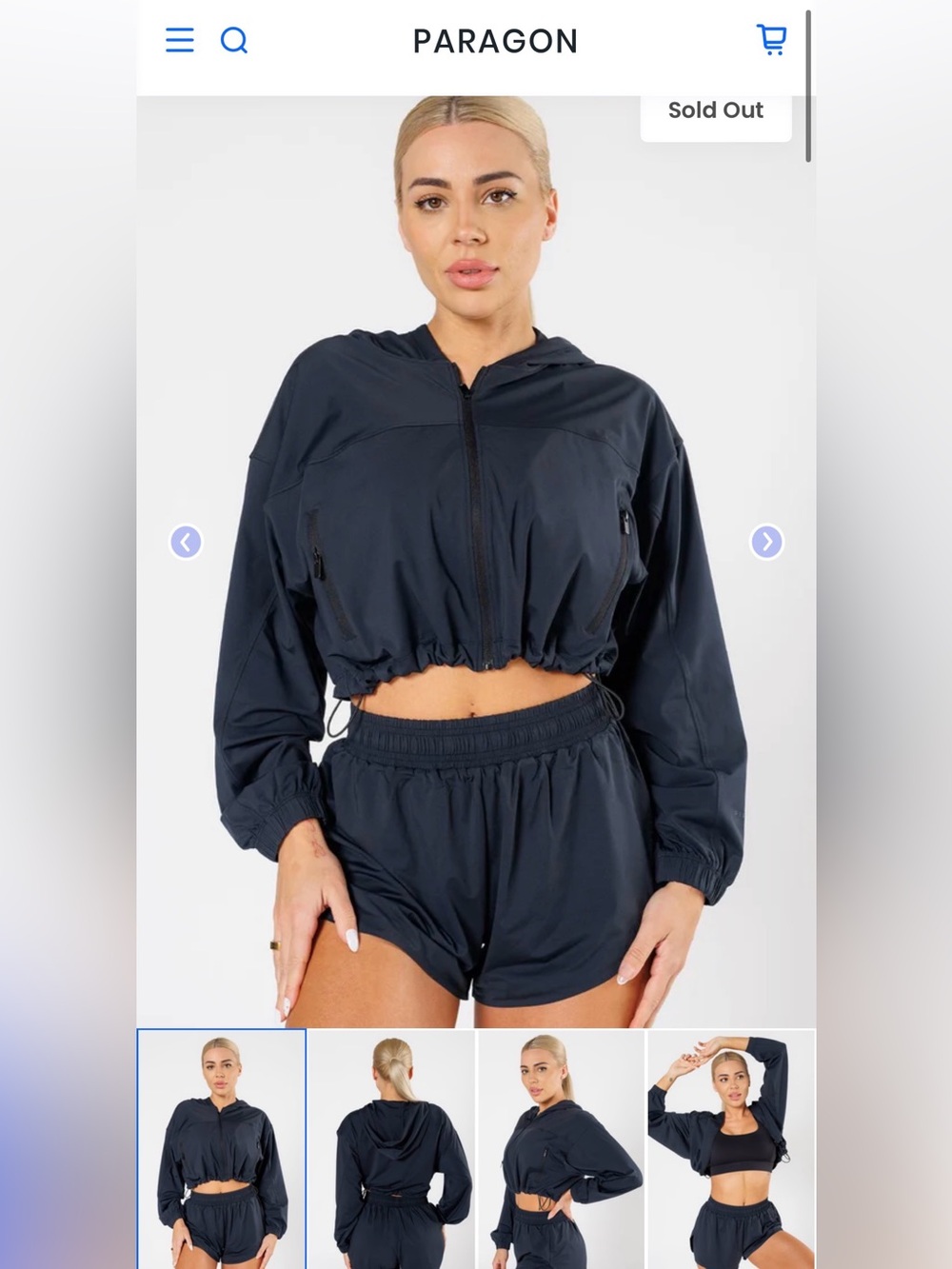 PARAGON Navy Cropped Hooded Windbreaker Jacket